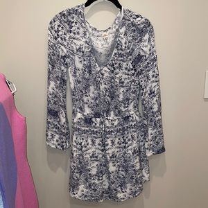 Women’s Blue and White Long Sleeve Romper